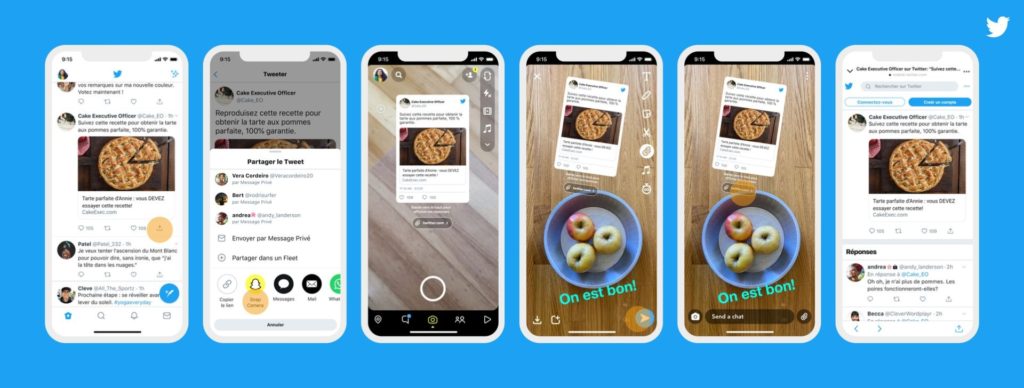 Snapchat, partage de tweets sur le reseau social comme sur Twitter