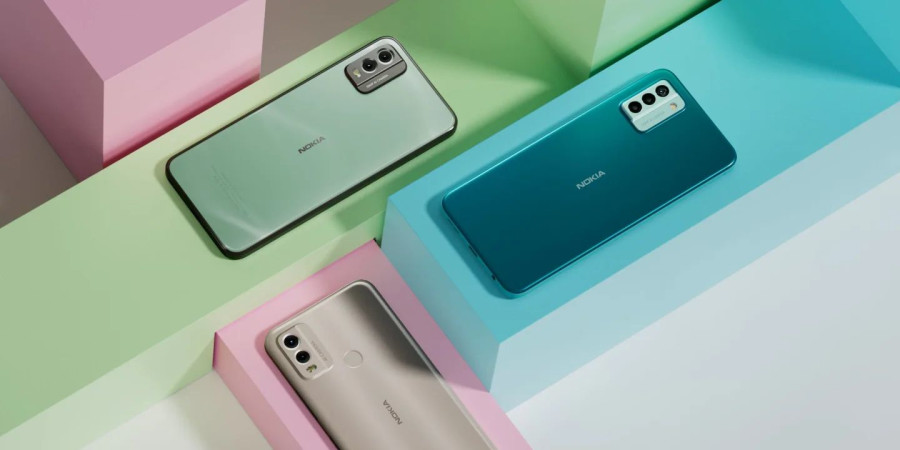 Le modèle de smartphone réparable Nokia G22 sous ses différents coloris.