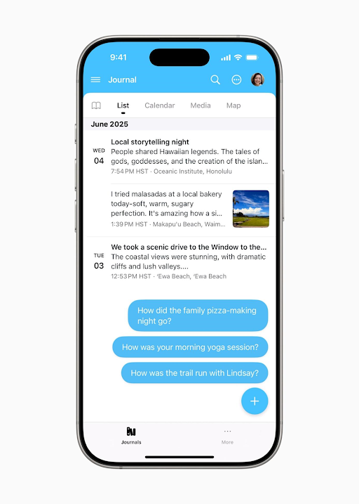 Un iPhone affichant la fenêtre de son journal optimisé avec l’IA.