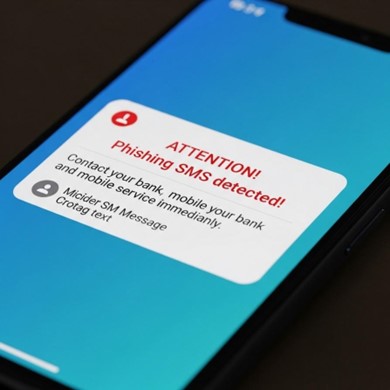 Alerte automatique de sécurité mobile bloquant un SMS de phishing