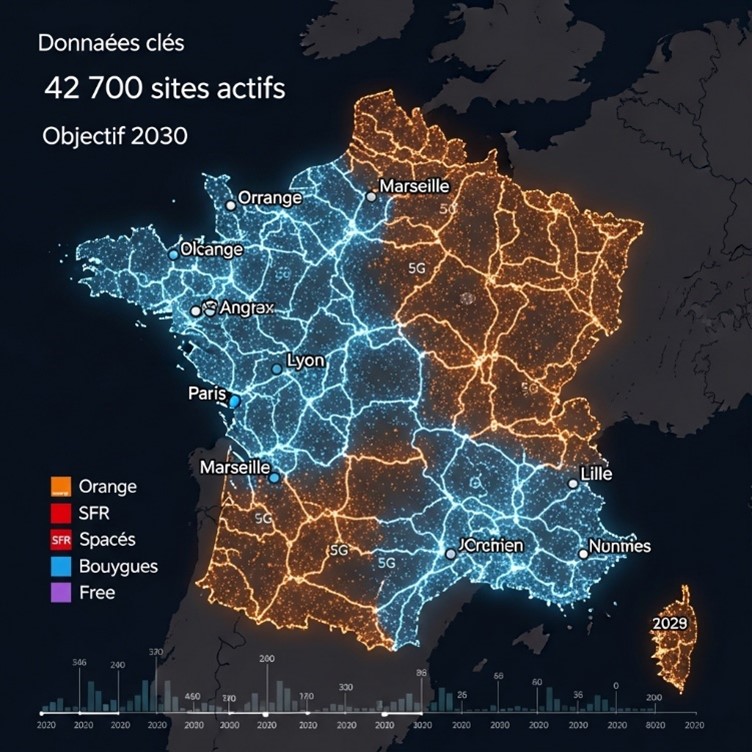 Illustration de la progression géographique du 5G en France