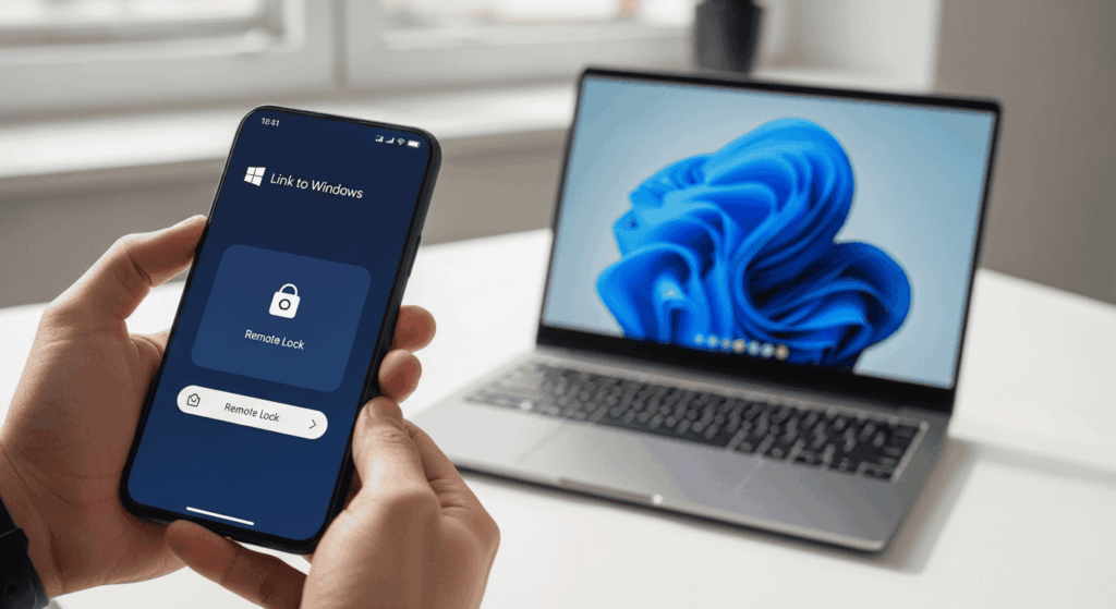 Illustration verrouillage à distance d’un PC Windows 11 via smartphone Android