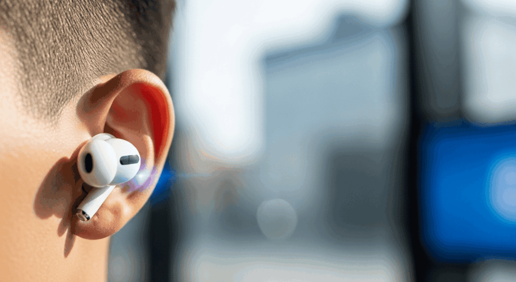 Personne portant des AirPods Pro 2 d’Apple