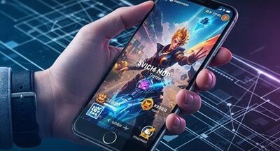 Smartphone gaming 2025 avec écran haute résolution affichant un jeu mobile