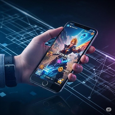 Smartphone gaming 2025 avec écran haute résolution affichant un jeu mobile