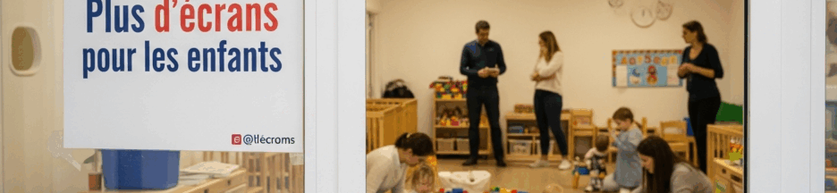 Affichage de la règle des écrans interdits dans une crèche