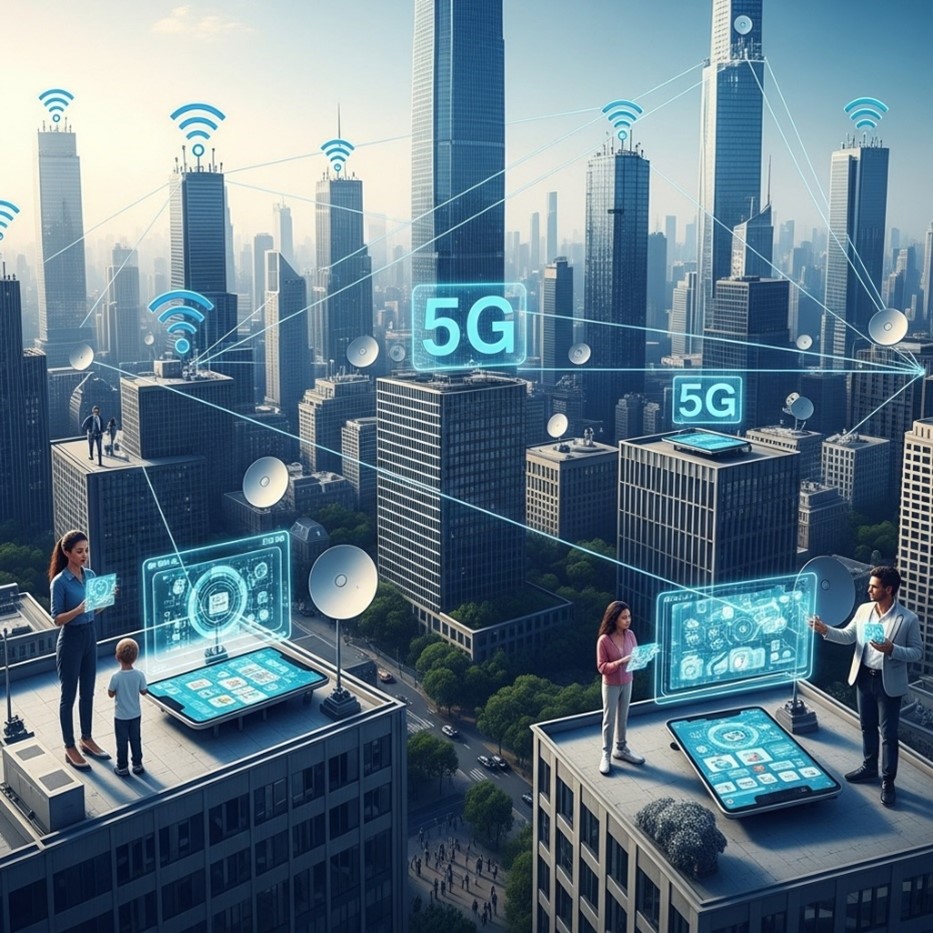 Vision futuriste du déploiement la 5G dans une ville connectée
