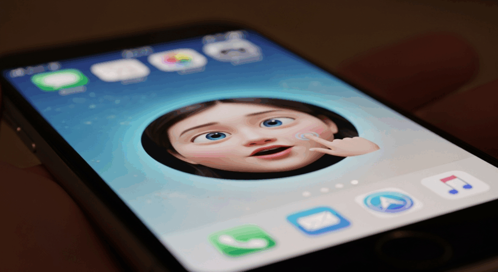 Interface de Siri sur iPhone montrant un visage animé et expressions interactives