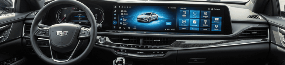 Intérieur moderne d’une voiture de luxe avec un immense écran incurvé OLED