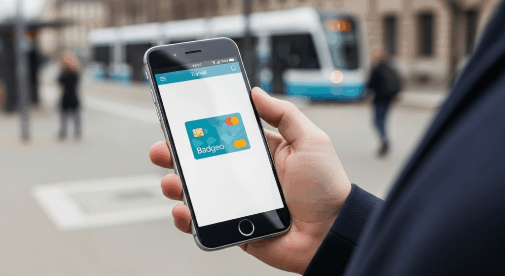 Smartphone affichant la carte Badgeo dématérialisée CTS