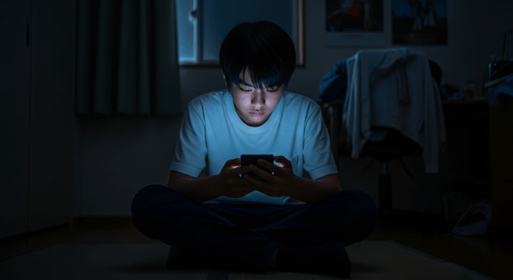 Un adolescent japonais utilisant son smartphone