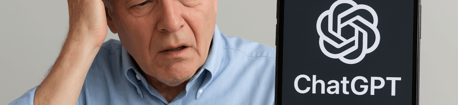 Un homme confus qui regarde son smartphone affichant le logo de ChatGPT