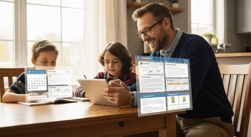 Un parent connecté à une application scolaire