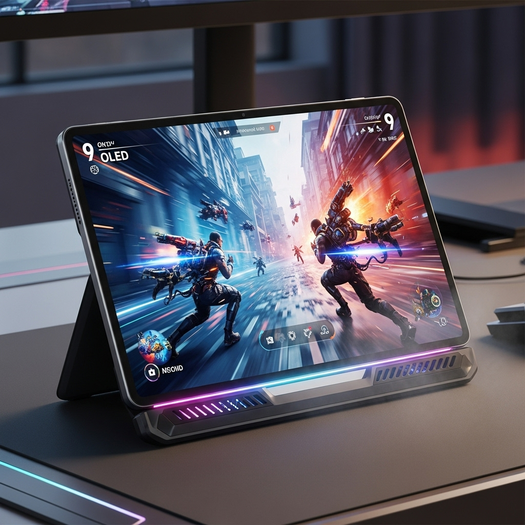 Une tablette gaming moderne sur un bureau