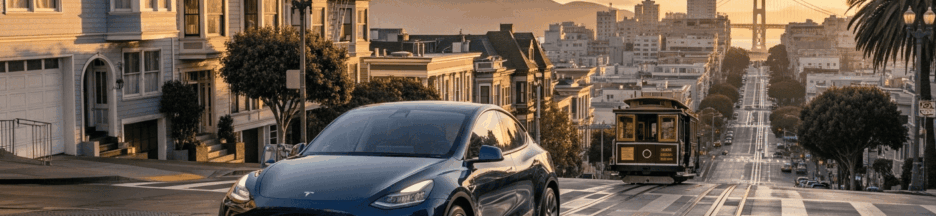 Une Tesla Model Y circulant dans les rues de San Francisco
