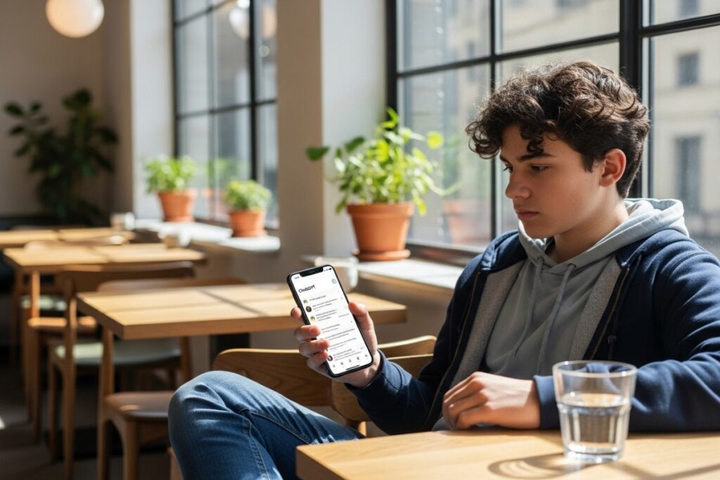 Adolescent utilisant ChatGPT sur un smartphone