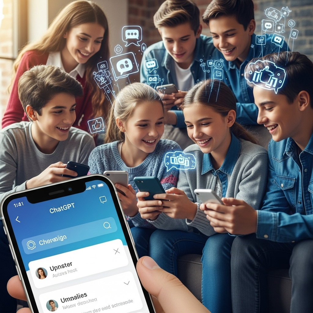 Adolescents utilisant un smartphone avec ChatGPT