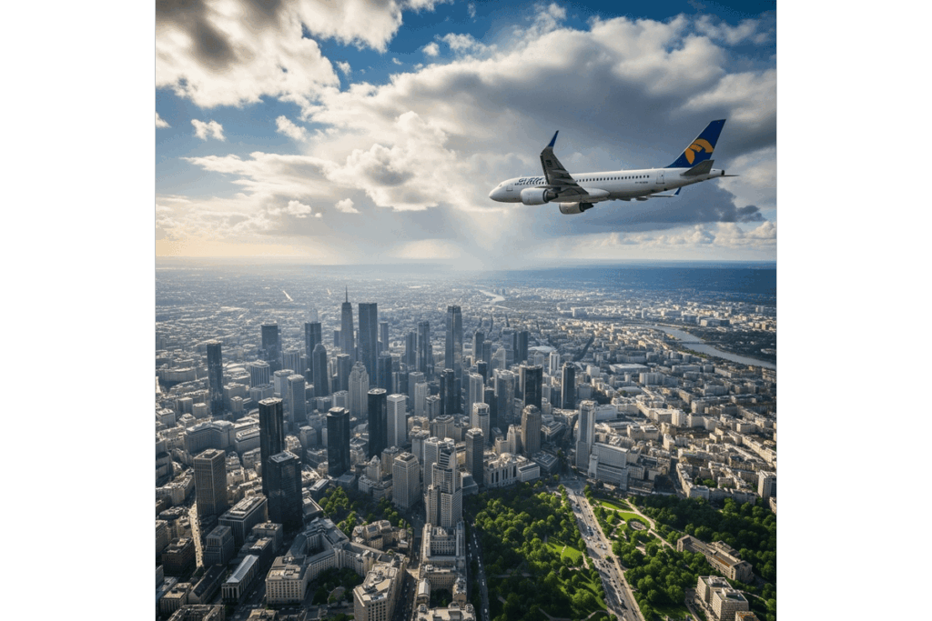 Avion survol ville réaliste Flight Simulator 2024