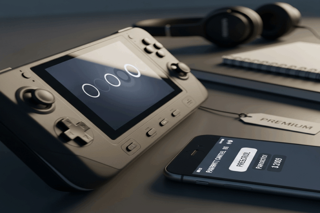 Gros plan console portable avec smartphone