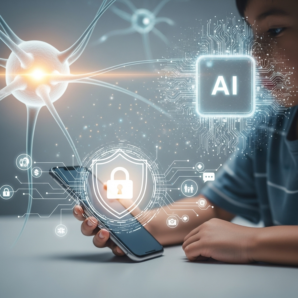 Icône de sécurité numérique et intelligence artificielle sur un iPhone