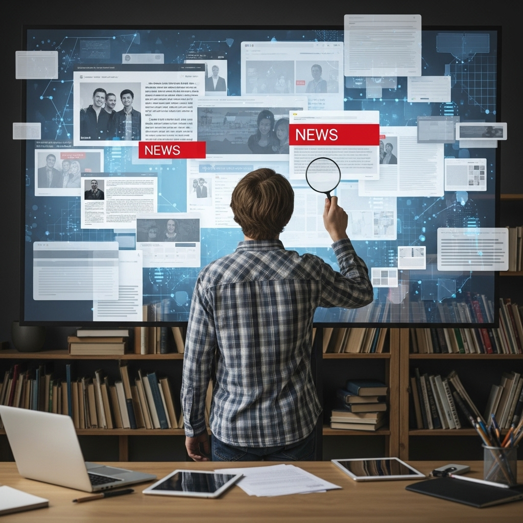 Jeune analysant des informations numériques avec esprit critique