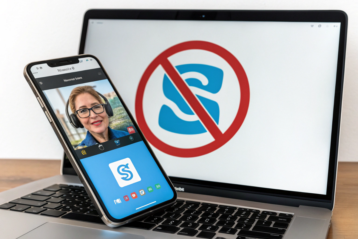 Logo Skype remplacé par une interface moderne de visioconférence