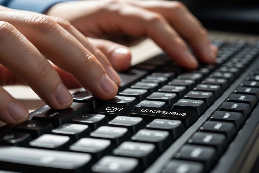 Mains utilisant un raccourci clavier sur un ordinateur