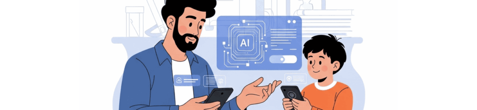 Parent enseignant la sécurité numérique à un enfant avec IA