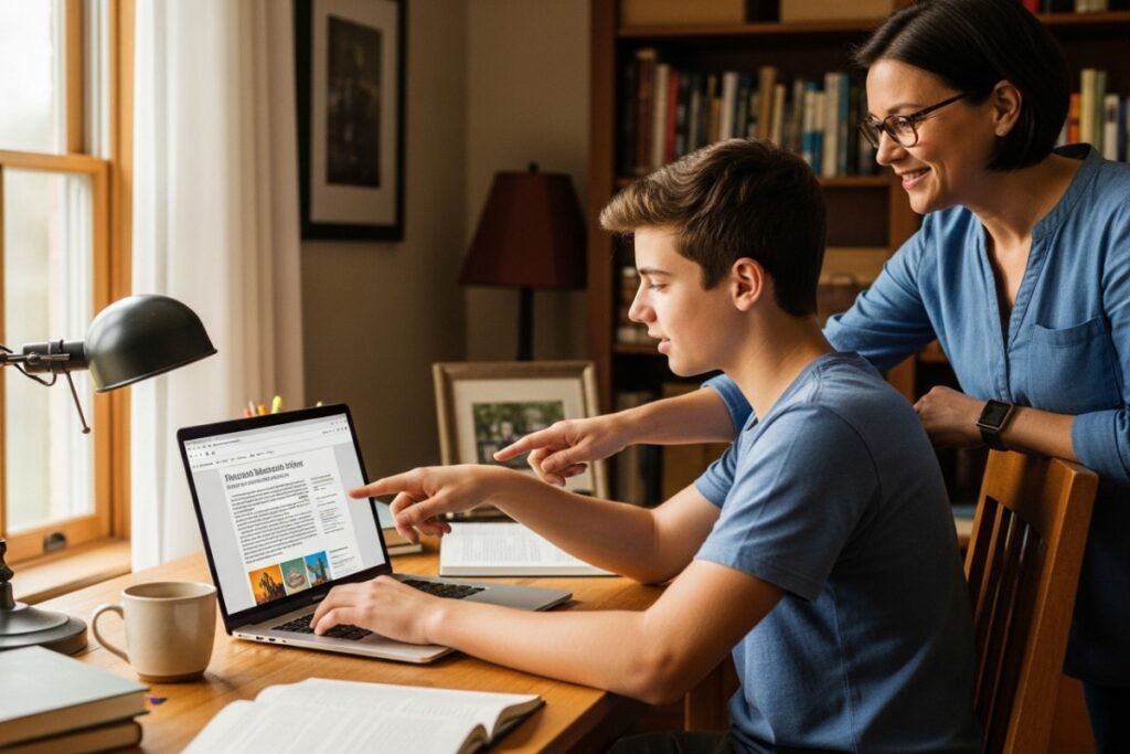 Parent et adolescent développant l’esprit critique face aux réseaux sociaux