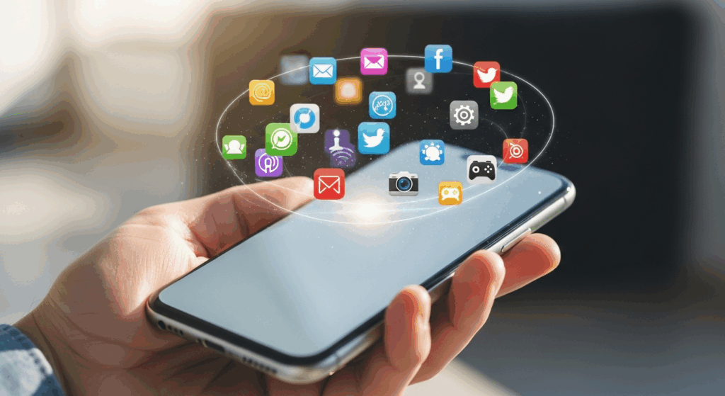 Smartphone affichant des applications mobiles