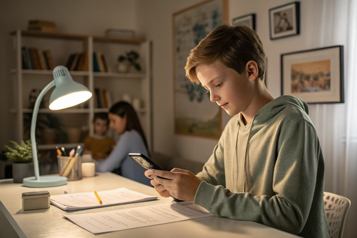 Un adolescent utilisant son smartphone pour scanner