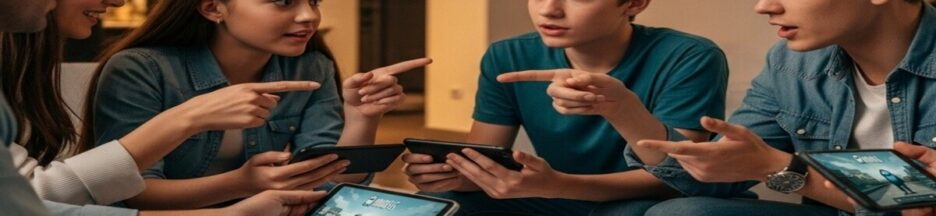 Des amis jouant à Among Us sur leur appareil mobile