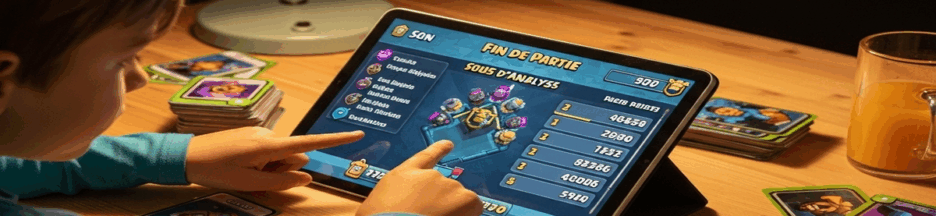 Un enfant concentre analysant ses performances de jeu sur sa tablette