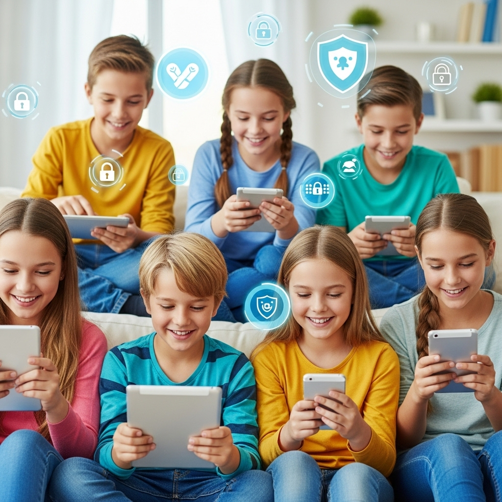 des enfants utilisant des tablettes et des téléphones portables