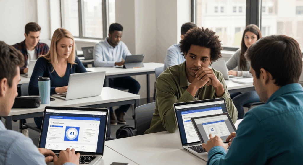 Étudiants utilisant l’IA dans un établissement scolaire