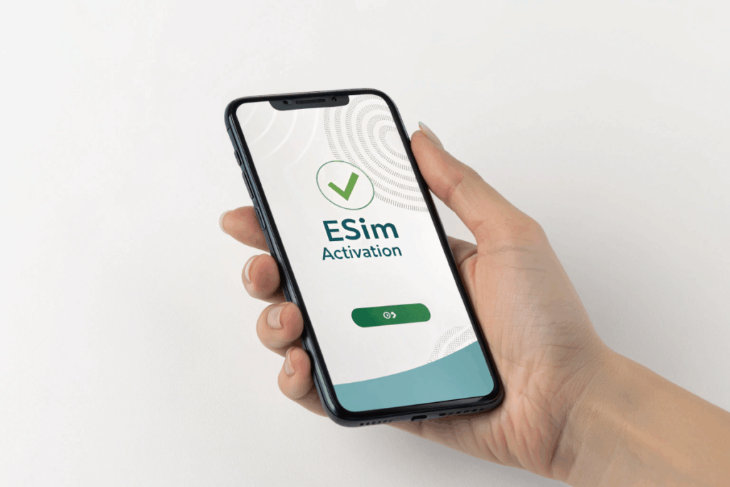 Illustration d'une activation d'eSIM sur un smartphone moderne