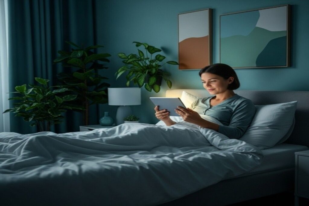 Une personne regardant son écran dans son lit