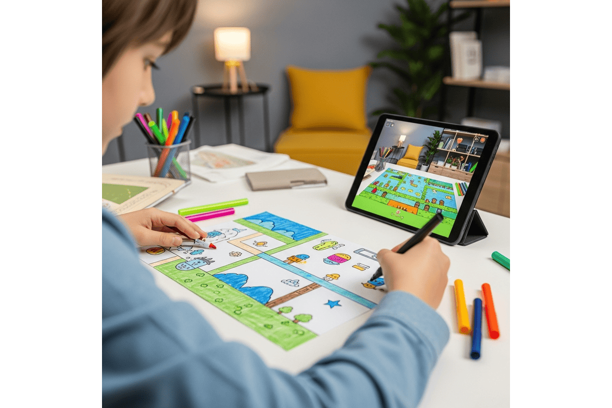 Enfant créant un jeu vidéo à partir de son dessin