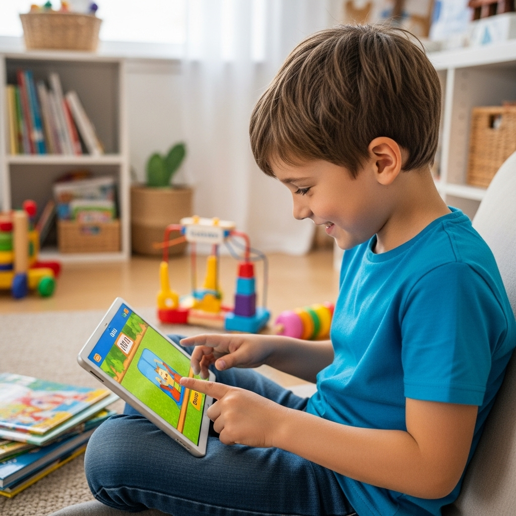 Enfants jouant à des jeux éducatifs sur tablette Android