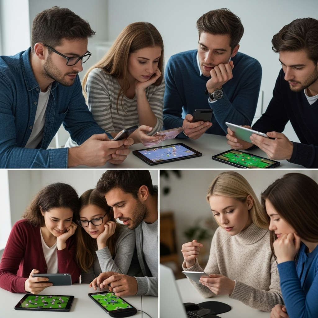 Famille utilisant des appareils numériques