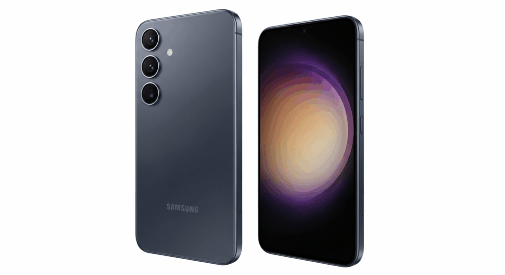 Illustration conceptuelle du Samsung Galaxy S25 FE avec écran AMOLED et triple module photo