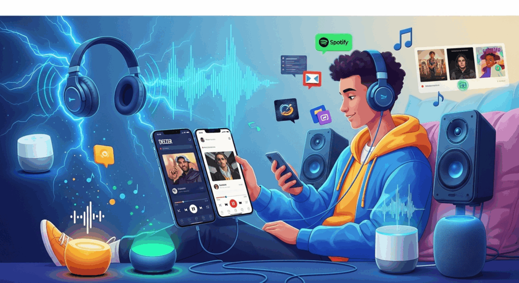 Illustration d’un utilisateur écoutant de la musique sur smartphone