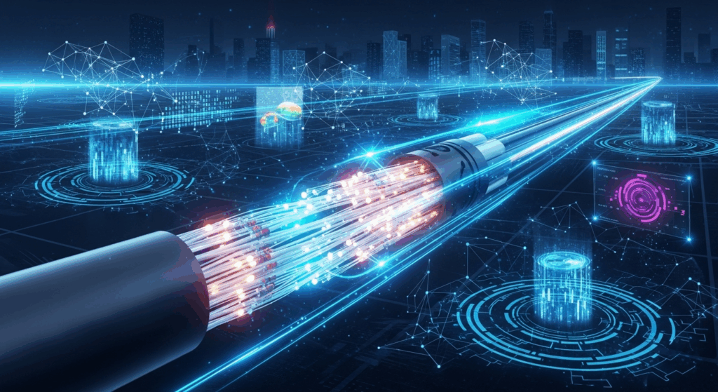 Illustration futuriste d’une fibre optique ultrarapide
