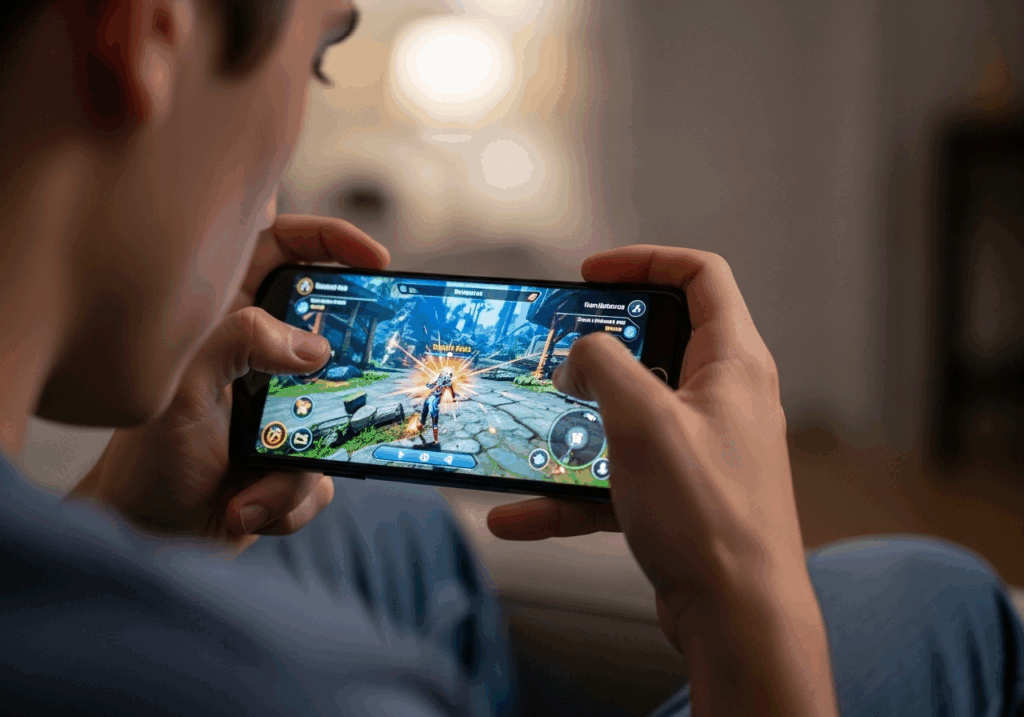 Joueur utilisant un smartphone pour le gaming