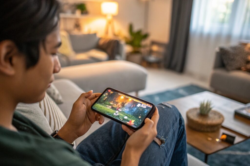 Un gamer sur son mobile