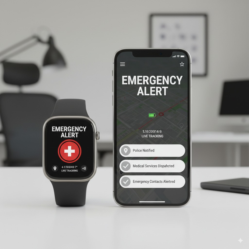 Montre connectée déclenchant un appel d’urgence