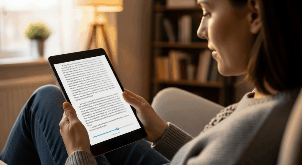 Personne lisant un livre numérique sur tablette