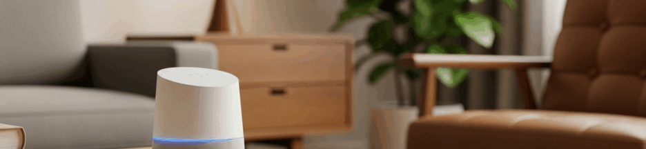 Salon moderne avec appareil Google Home