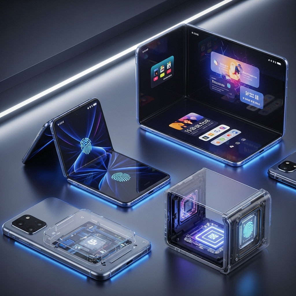 Smartphones modernes 2025 présentant des écrans pliables et des innovations technologiques avancées