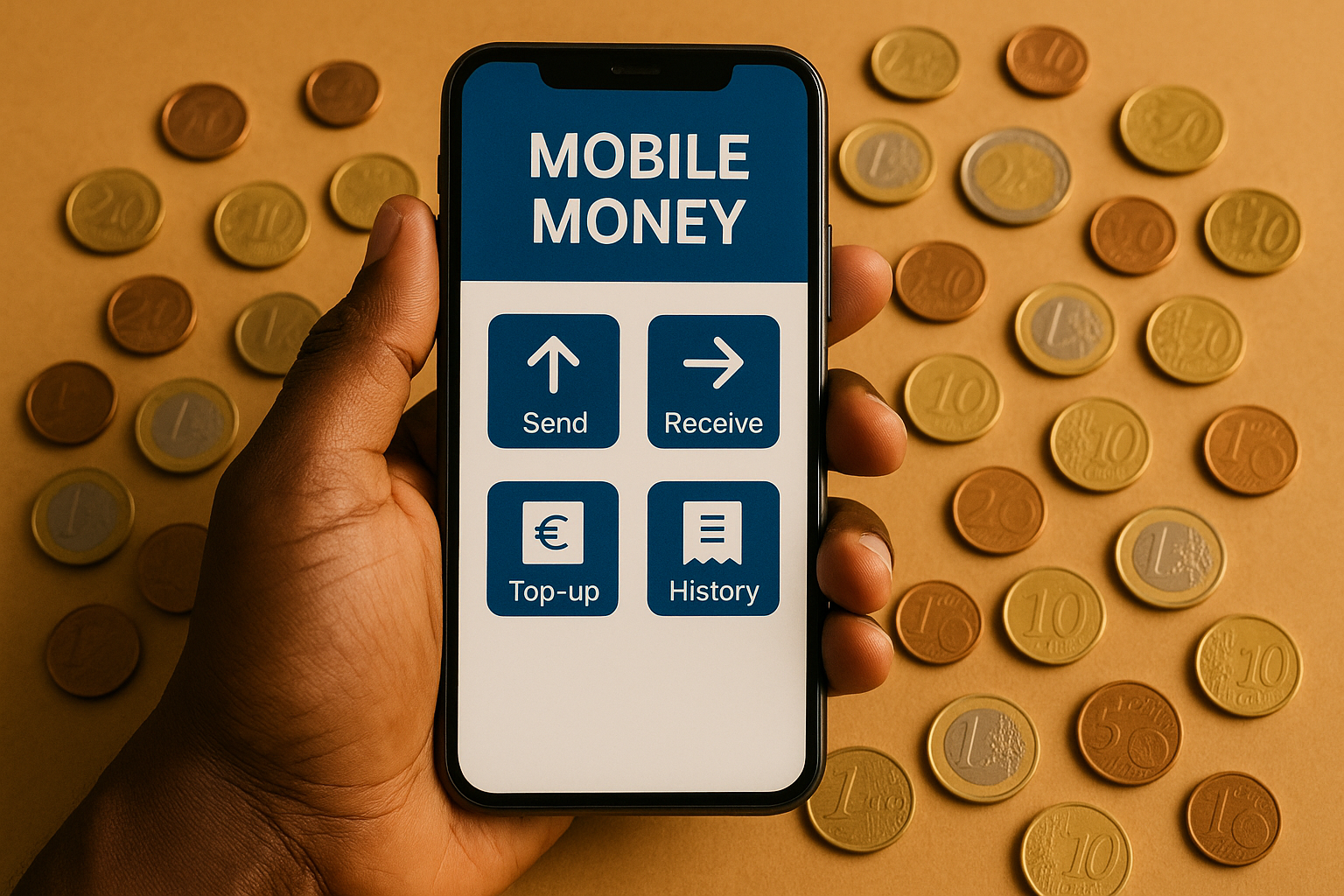 Smartphone affichant une application de mobile money